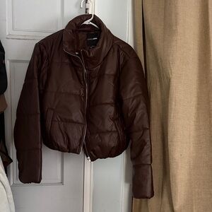BRAND NEW Fashion Nova Brown Faux Leather Puffer size 1x